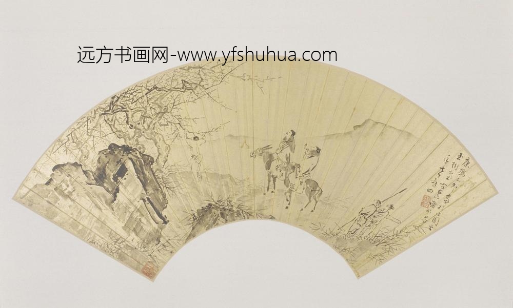 谢彬探梅图扇页