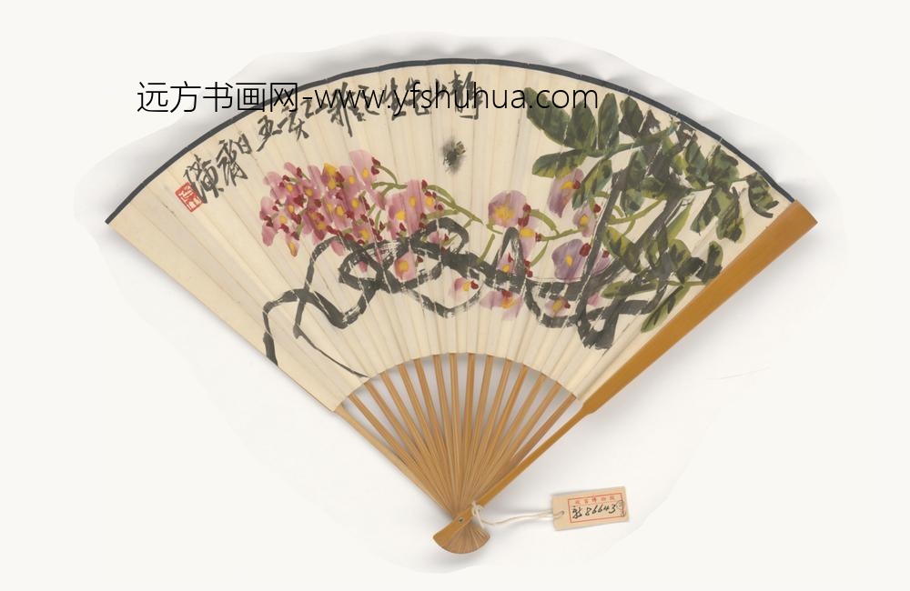 近代-齐璜画紫藤寿鑈行书成扇