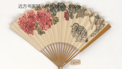 近代 齐璜画鹌兰恽宝惠行书成扇.jpg