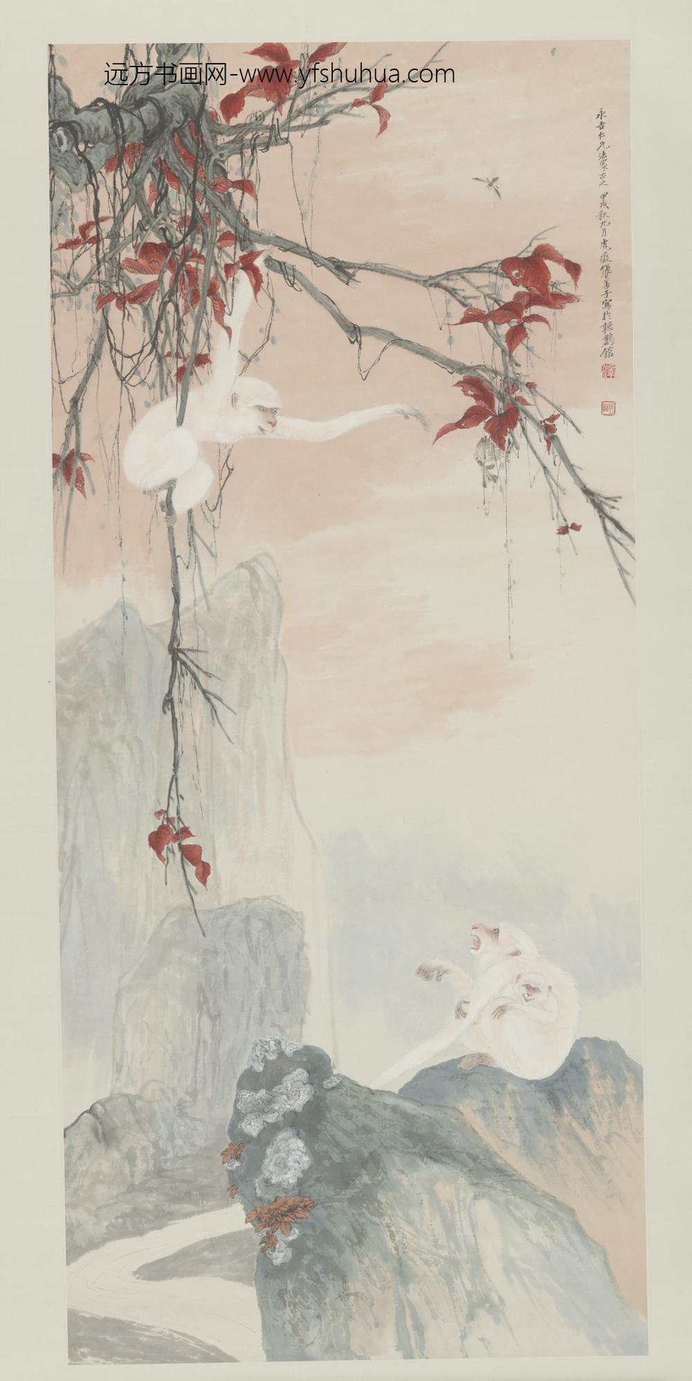 近现代-张泽丹枫白猿轴