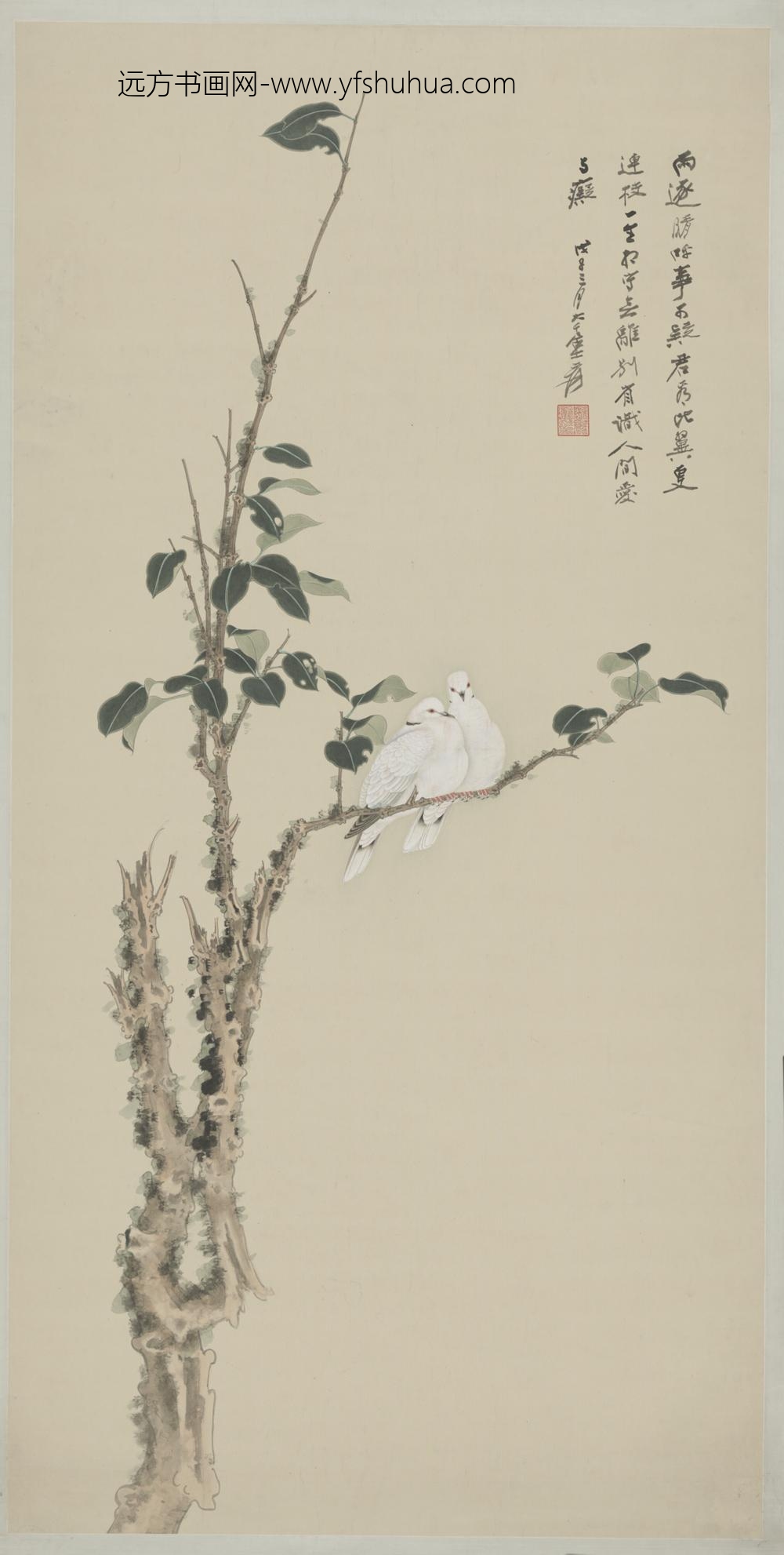 近现代-张爰连理双鸽镜心