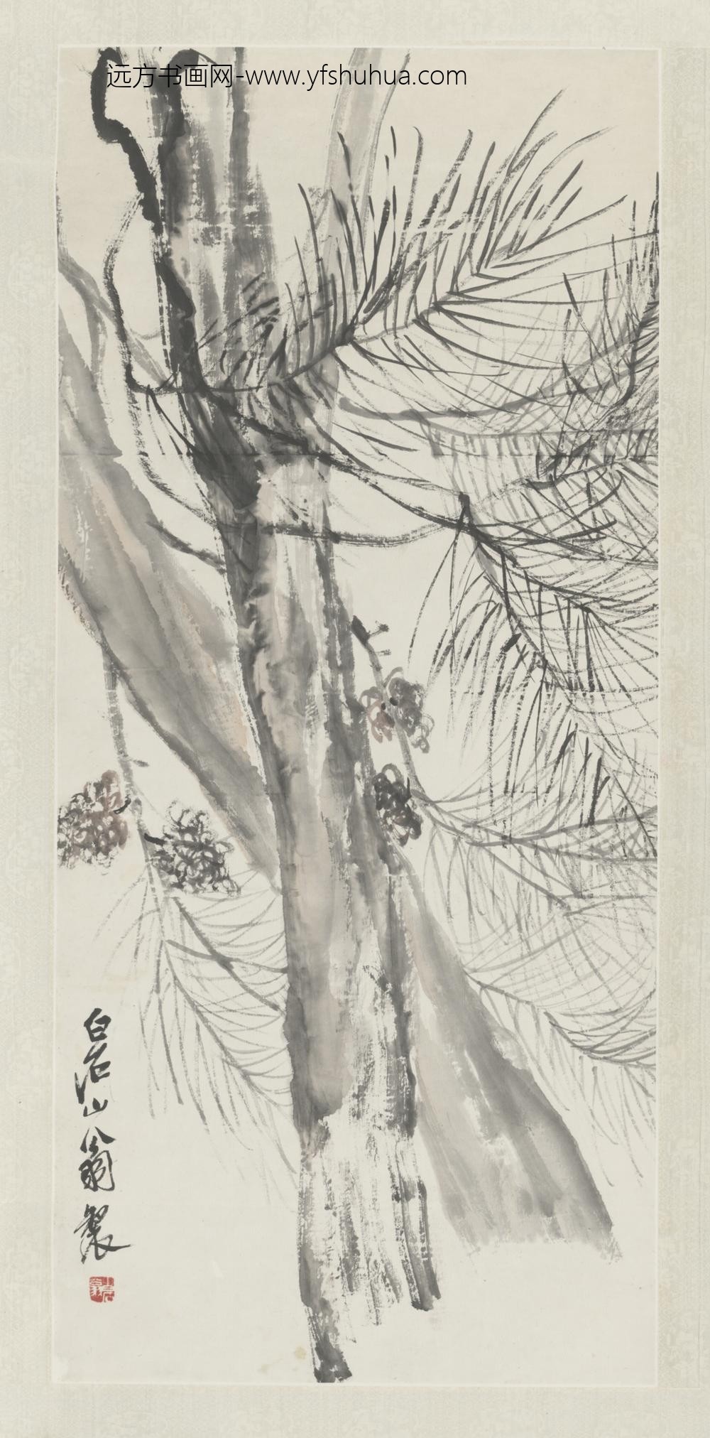 近现代-齐璜双松图轴
