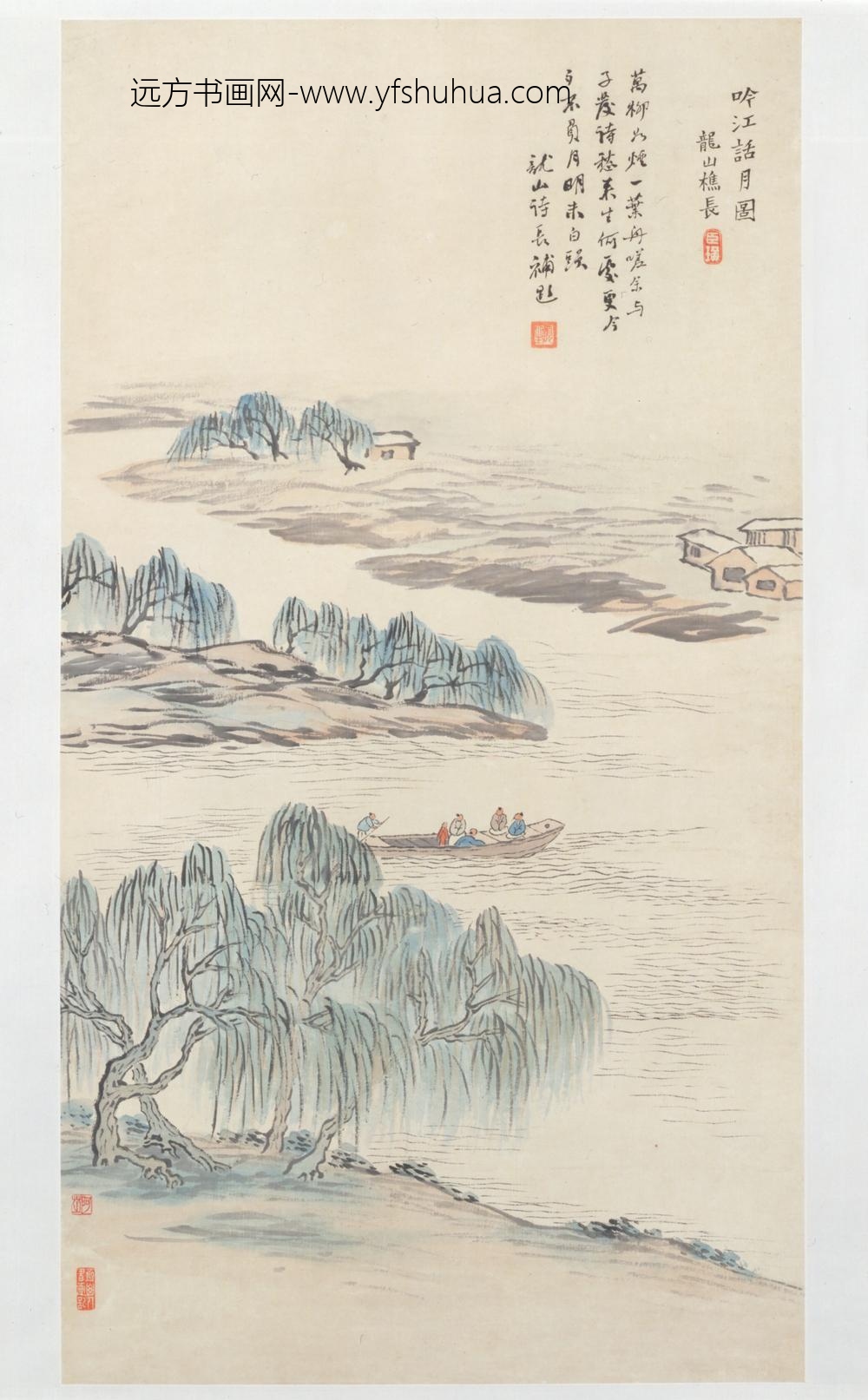 近现代-齐璜吟江话月图轴