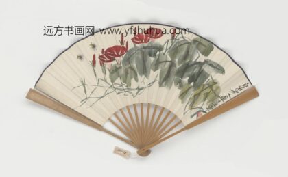 近现代 齐璜牵牛花蜜蜂图成扇.jpg