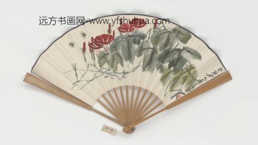 近现代 齐璜牵牛花蜜蜂图成扇.jpg