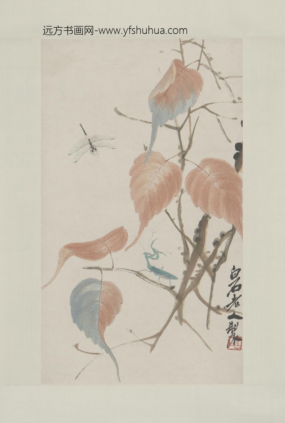 近现代-齐璜贝叶草虫轴