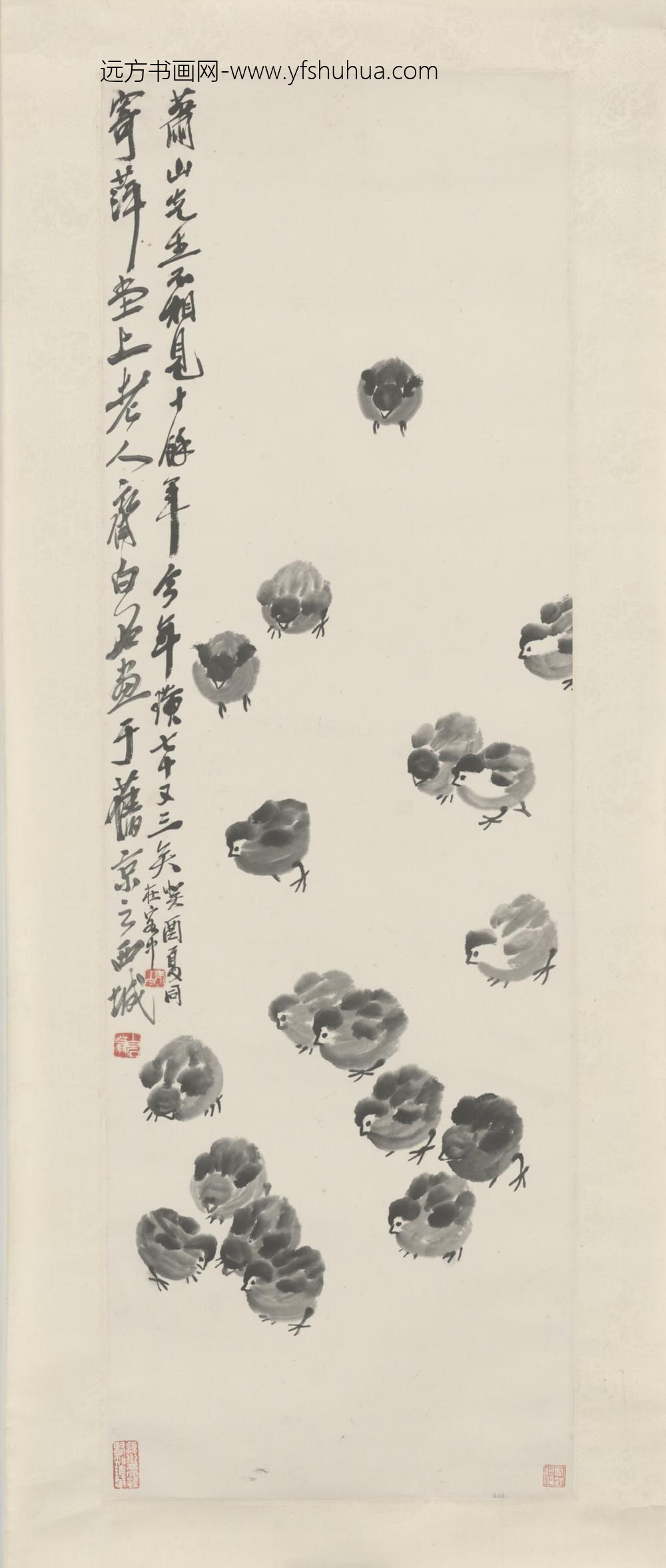 近现代-齐璜雏鸡图轴