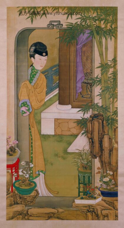 雍亲王题书堂深居图屏·倚门观竹轴.jpg