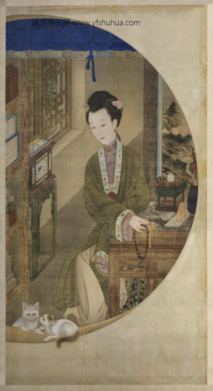 雍亲王题书堂深居图屏·捻珠观猫轴.jpg