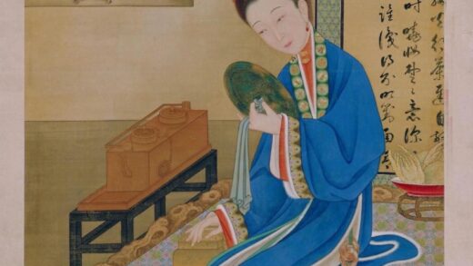 雍亲王题书堂深居图屏·裘装对镜轴.jpg