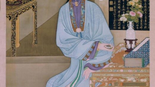 雍亲王题书堂深居图屏•持表对菊轴.jpg