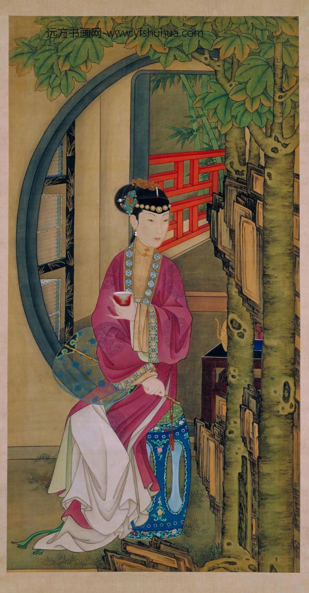 雍亲王题书堂深居图屏•桐荫品茶轴