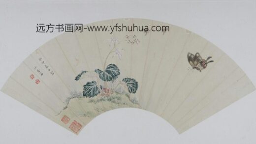 马荃草虫花卉图扇页.jpg