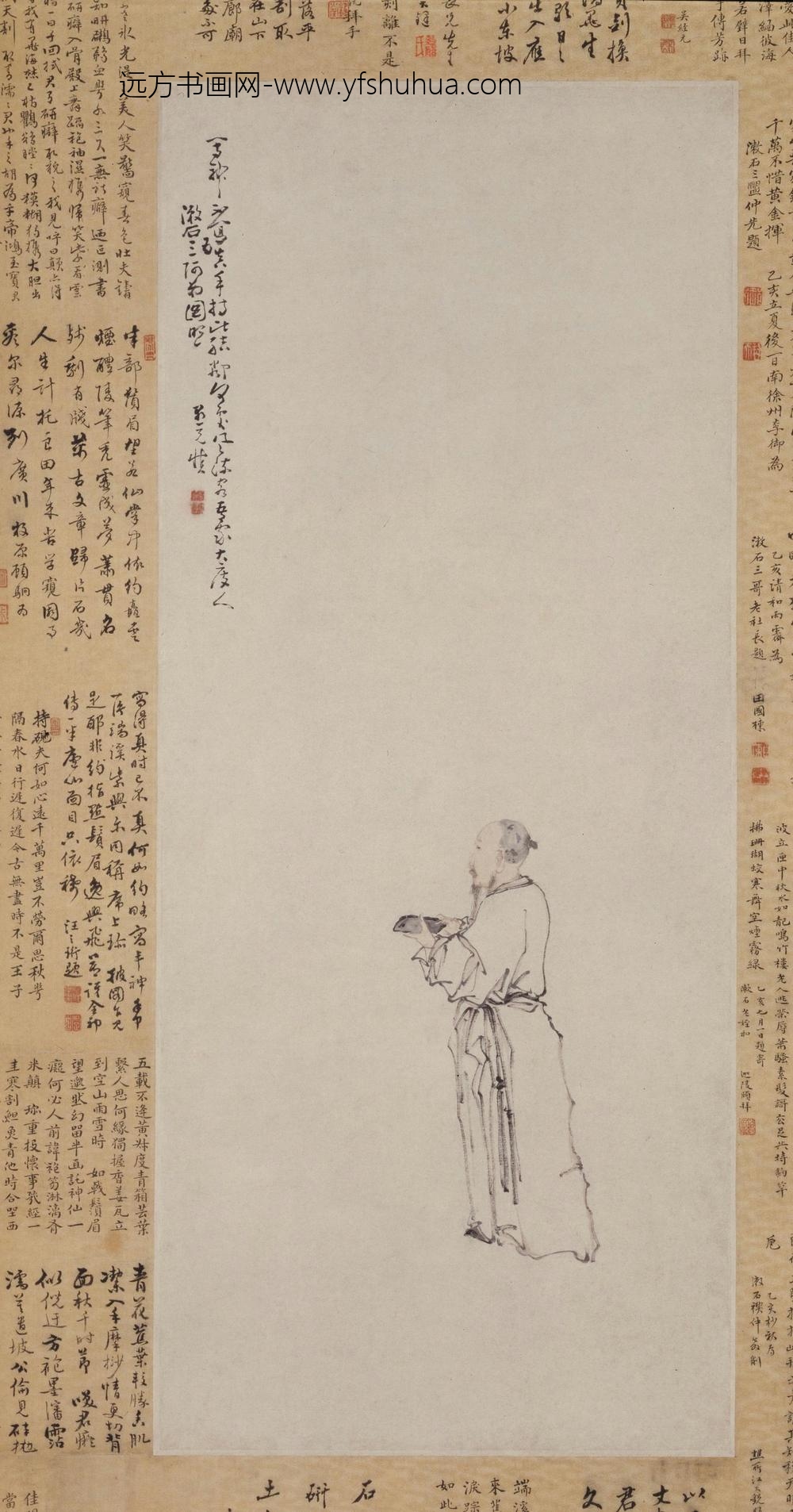 黄慎漱石捧砚图轴