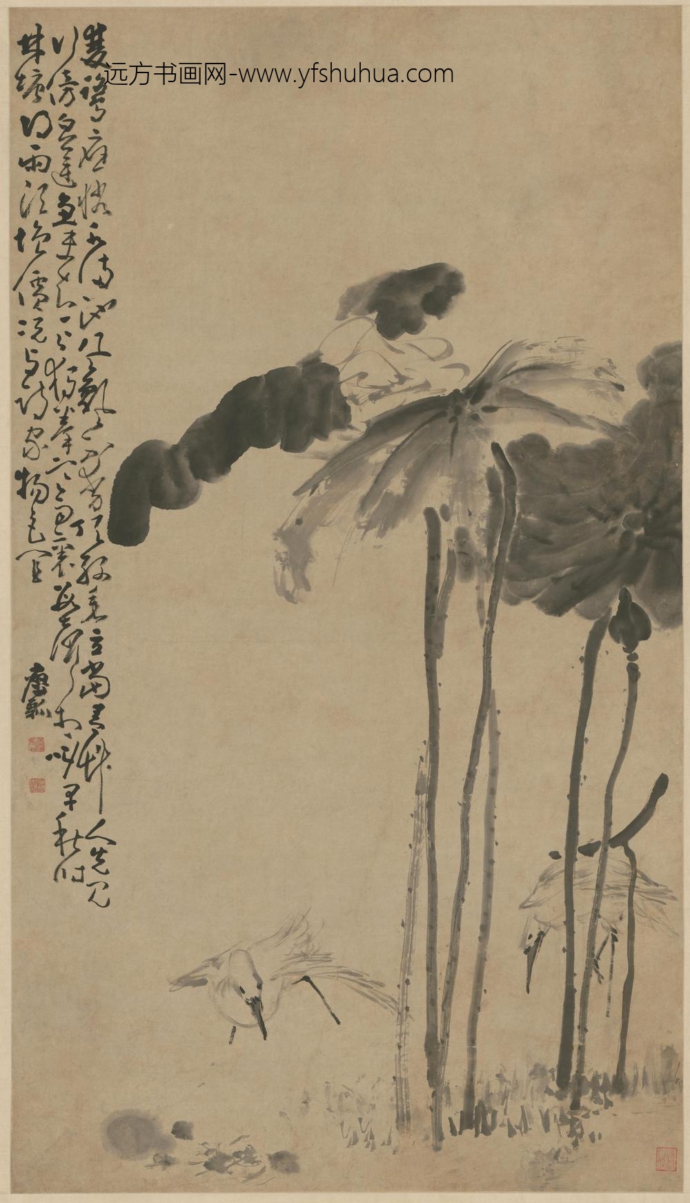 黄慎荷鹭图轴