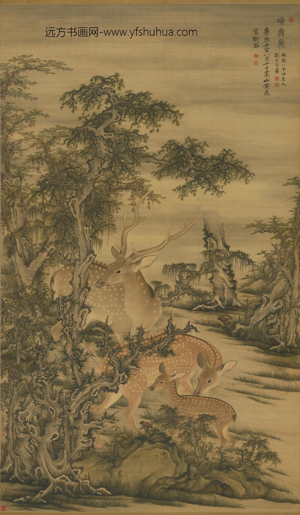 黄鼎-崔鏏合画瑞鹿图轴-故宫博物院