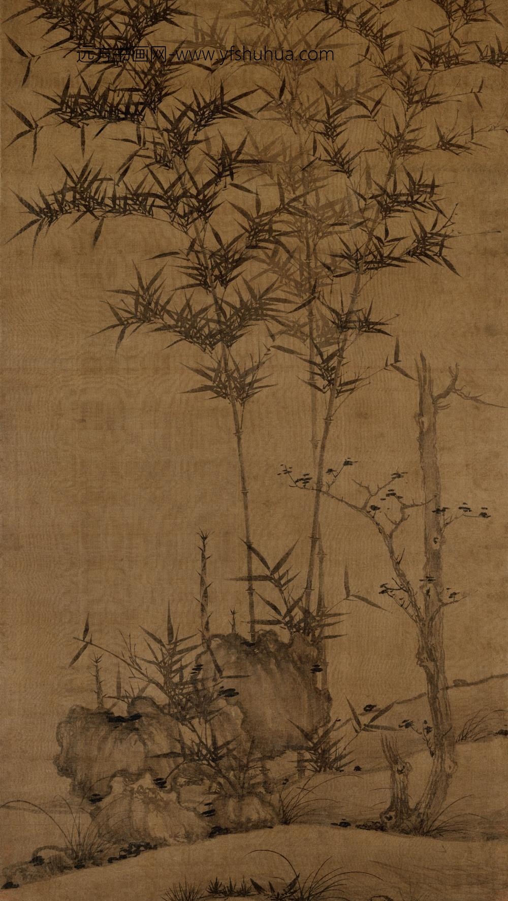 元-元人竹石轴