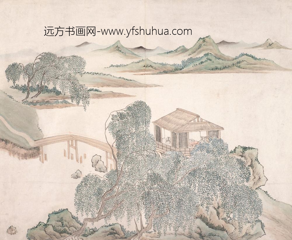 周莲_柳桥亭榭图