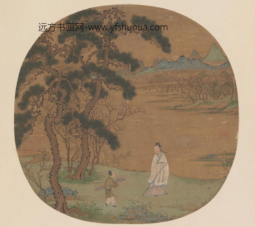 宋-纨扇画册-宋人松阴策杖页