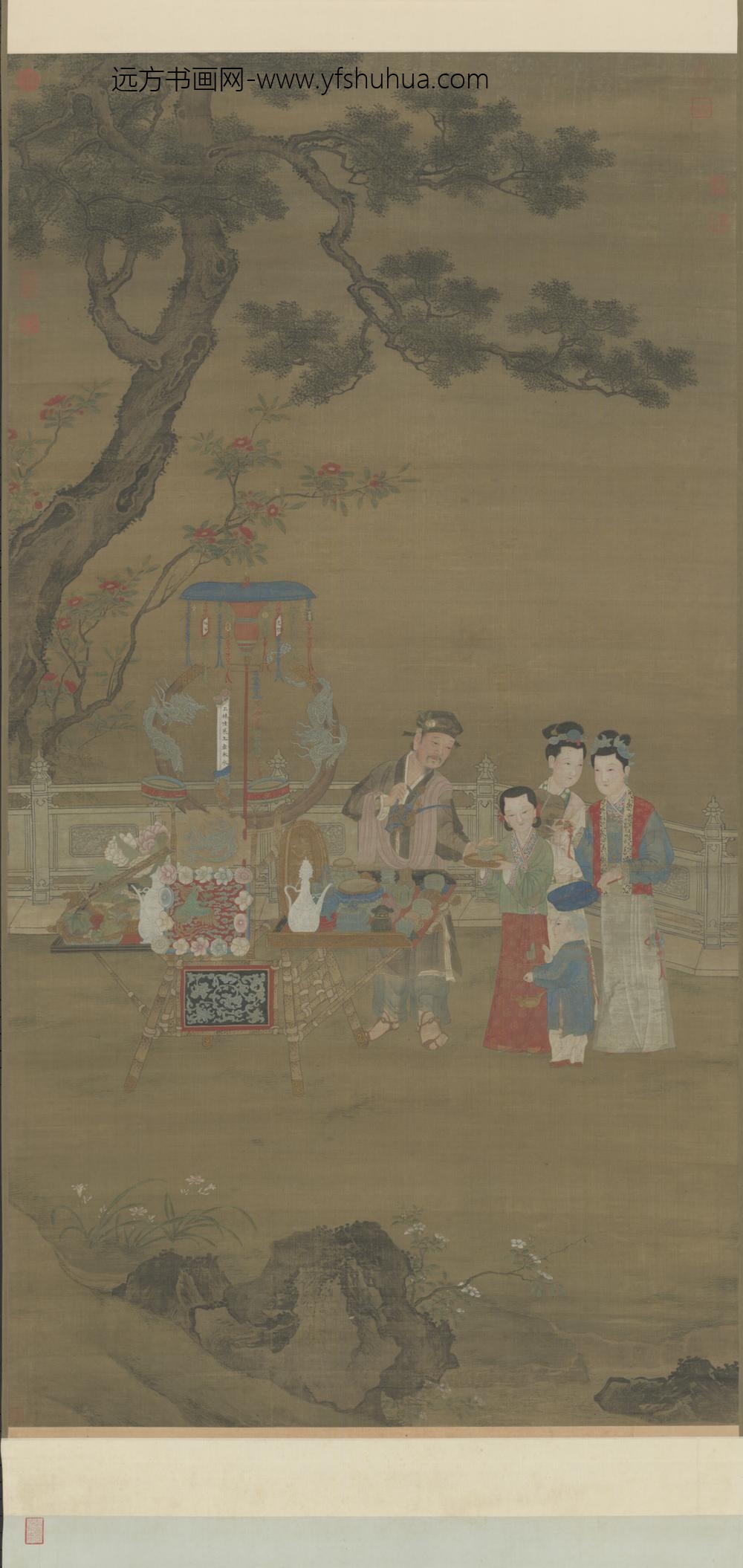 明-明人夏景货郎图轴