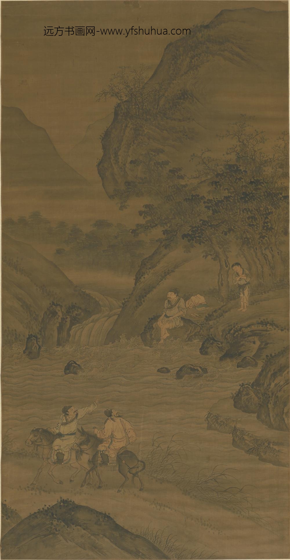 明-明人濯足图轴