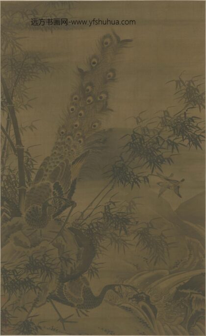 明 明人竹石孔雀图轴.jpg