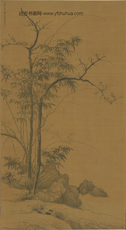 明 明人竹石山鸟图轴.jpg