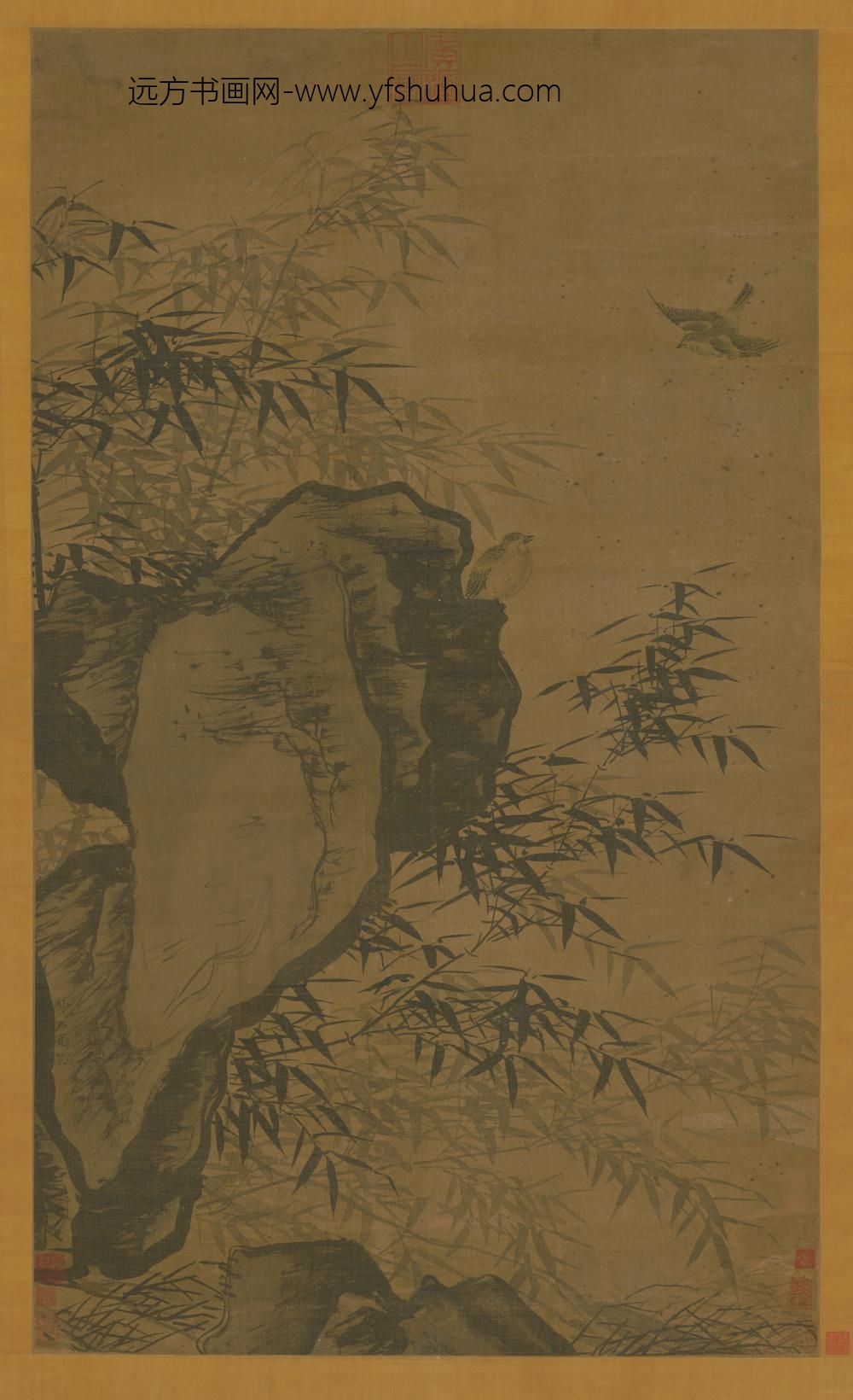 明-明人竹雀图轴