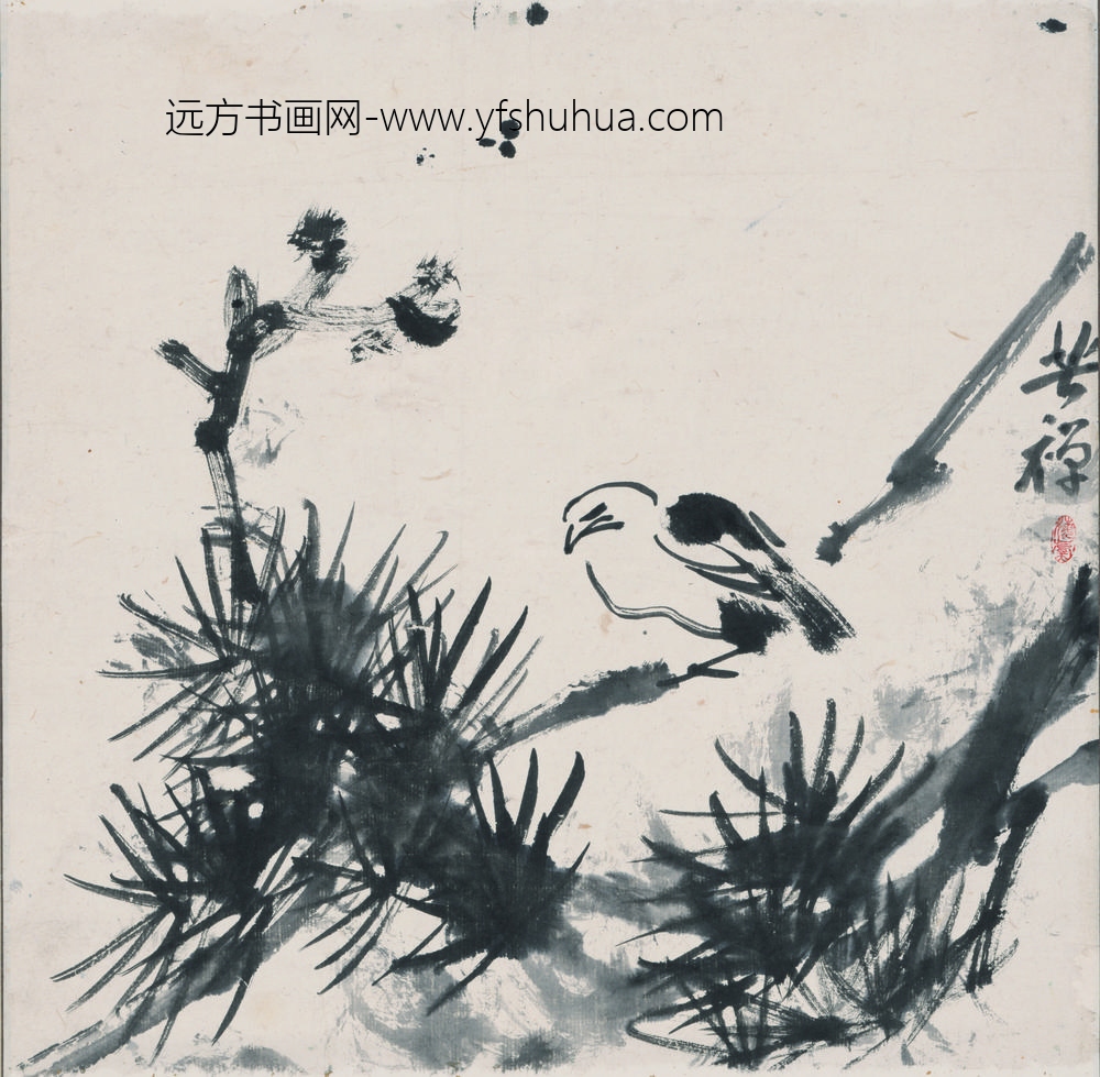 李苦禅_松林小鸟图轴-