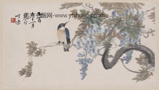 江寒汀 紫滕小鸟图轴 1.jpg