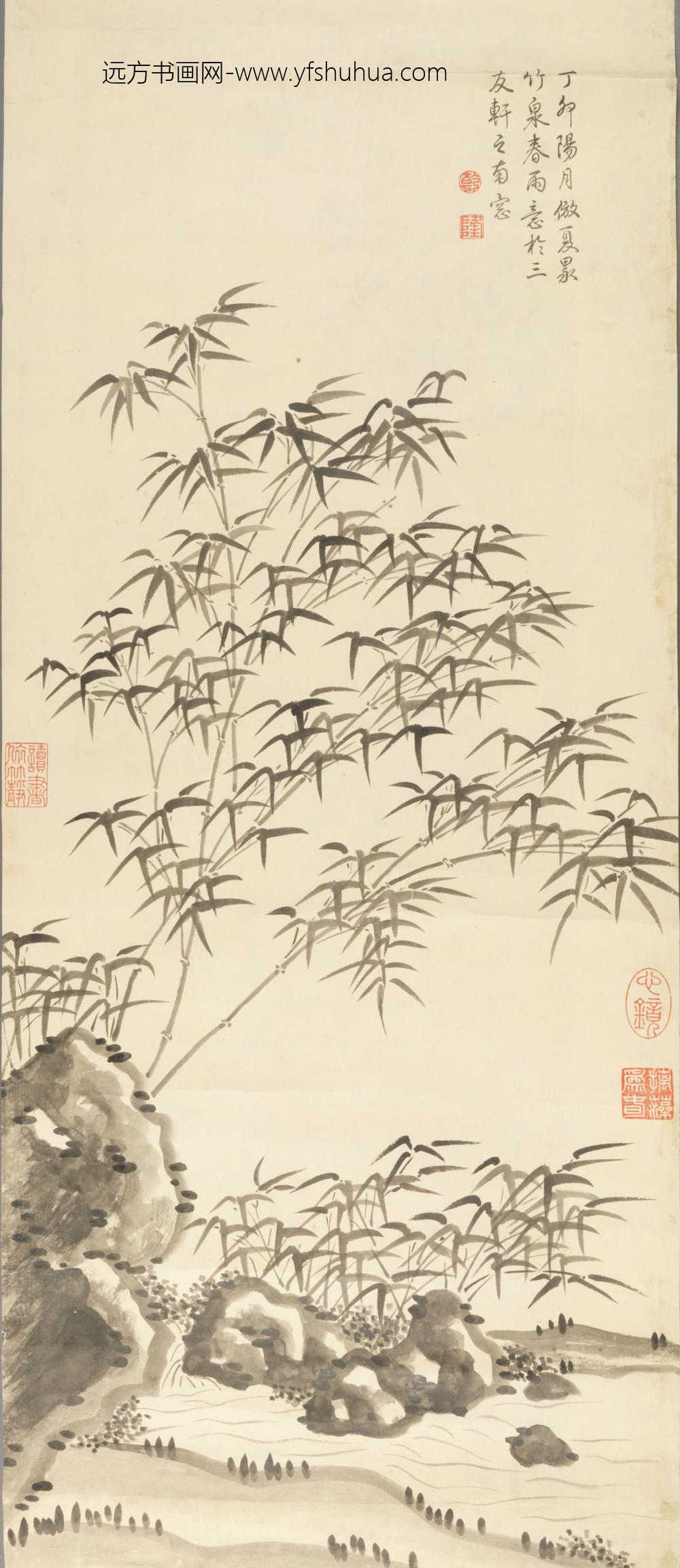 清-沈利雪山寒林贴落