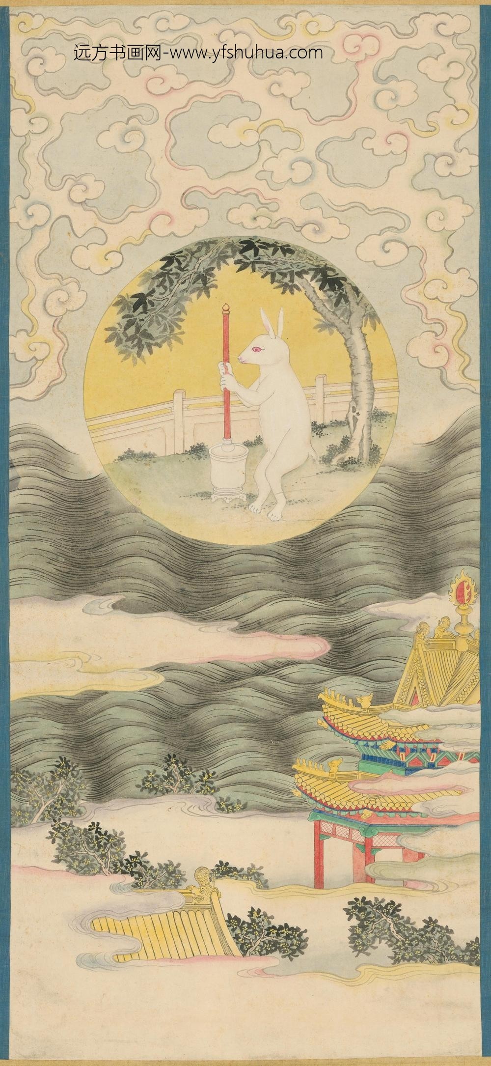 清人月宫玉兔图轴