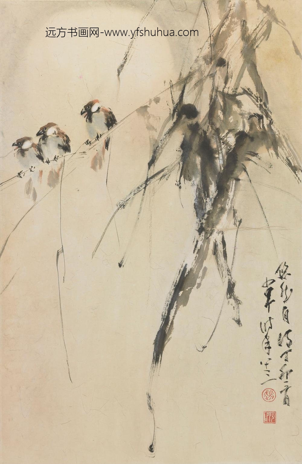 赵少昂_月下三雀图