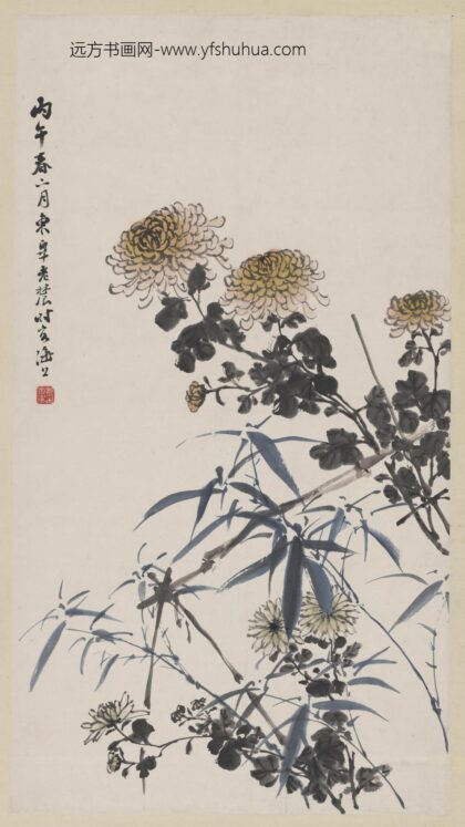 邓怀农 凤竹秋菊图轴 1.jpg