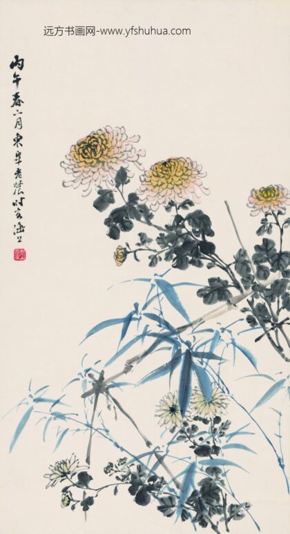 邓怀农 凤竹秋菊图轴 2.jpg