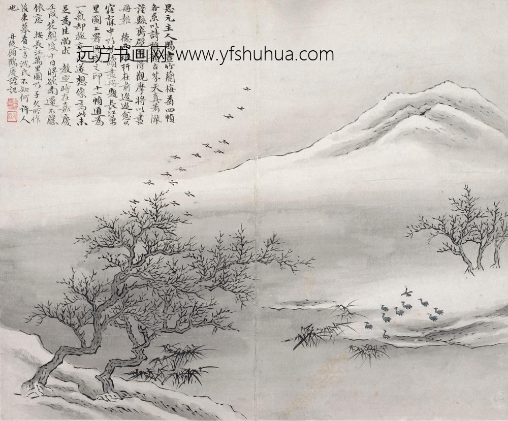 顾鹤庆_堤岸栖禽图