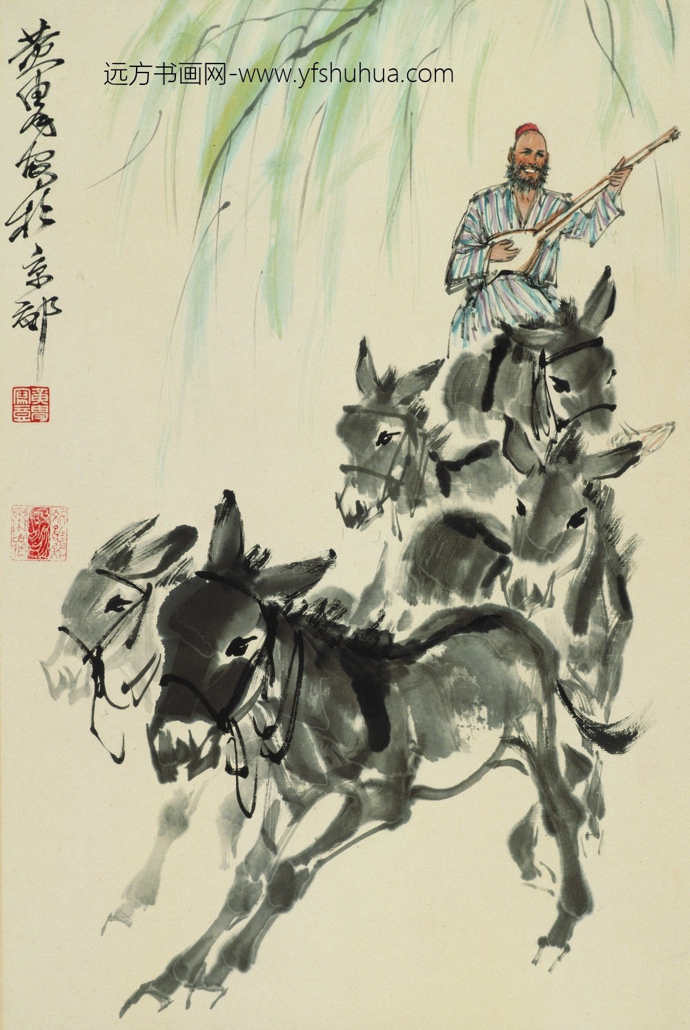 黄胄_骑驴弹歌