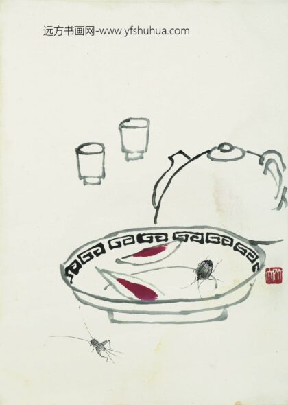 齐白石 叶隐闻声 清供工笔草虫册 茶具萝卜飞虫.jpg