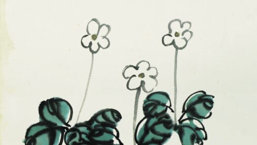 齐白石 叶隐闻声 花卉工笔草虫册 三叶花草蜂.jpg