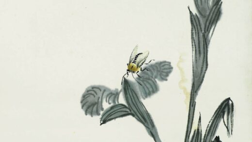 齐白石 叶隐闻声 花卉工笔草虫册 兰草蜜蜂.jpg