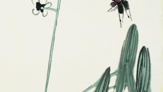 齐白石 叶隐闻声 花卉工笔草虫册 兰草黑蜂.jpg