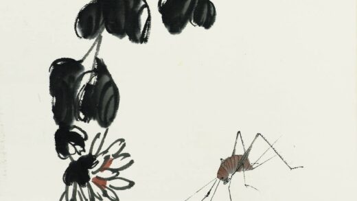 齐白石 叶隐闻声 花卉工笔草虫册 墨菊蚊.jpg