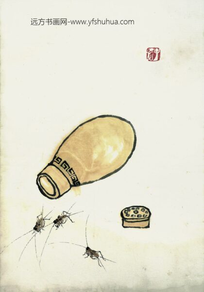 齐白石 叶隐闻声 花卉工笔草虫册 油灯蟋蟀.jpg
