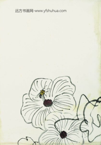 齐白石 叶隐闻声 花卉工笔草虫册 白牵牛蜜蜂.jpg