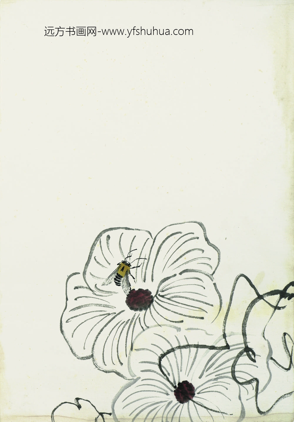 齐白石_叶隐闻声-花卉工笔草虫册-白牵牛蜜蜂
