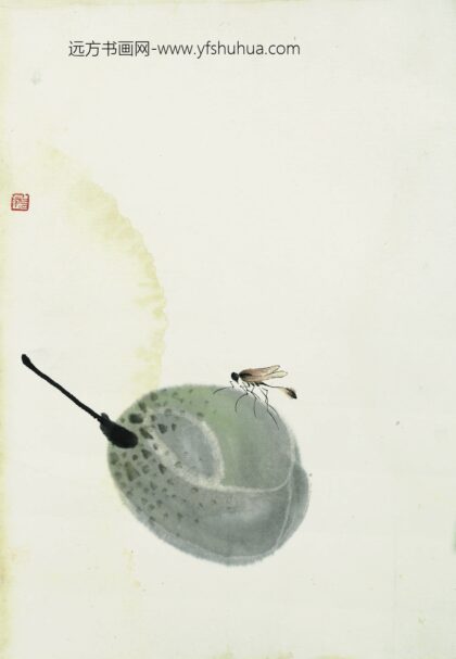 齐白石 叶隐闻声 花卉工笔草虫册 莲蓬蝇虫.jpg
