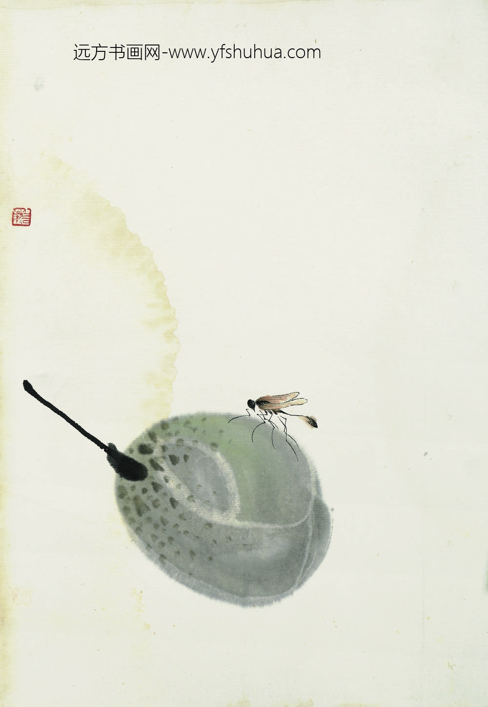 齐白石_叶隐闻声-花卉工笔草虫册-莲蓬蝇虫