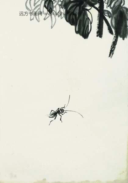 齐白石 叶隐闻声 花木工笔草虫册 墨菊天牛.jpg
