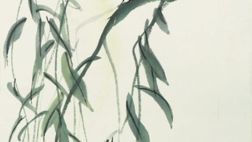 齐白石 叶隐闻声 花木工笔草虫册 柳蝉.jpg