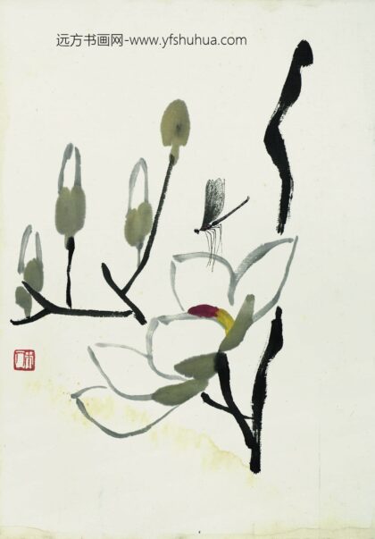 齐白石 叶隐闻声 花木工笔草虫册 玉兰蜻蜓.jpg